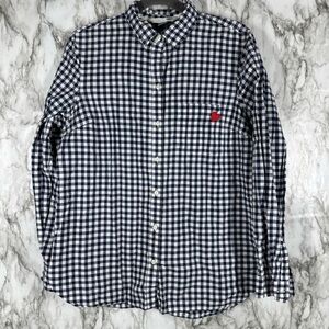 Old Navy Womens The Classic Shirt M Navy Plaid Long Sleeve Button Up